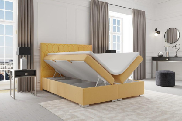 Cama boxspring de diseño de hotel de lujo de terciopelo con función de caja de almacenamiento doble.