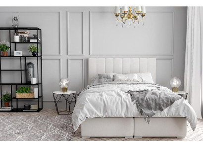 Cama doble de lujo tipo boxspring para hotel con función de caja de almacenamiento en tela beige, nueva.