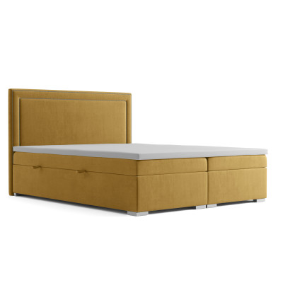 Cama de diseño Boxspring Hotel Cama doble Lujo Caja de cama tapizada Función Amarilla.