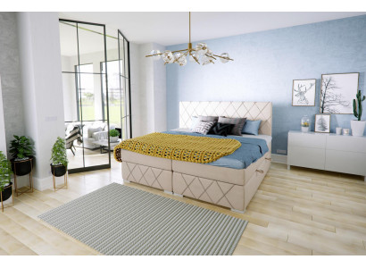Juego completo de cama boxspring con colchón doble, topper y funciones de camas de hotel.
