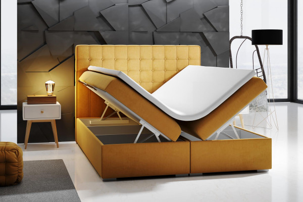 Cama Boxspring doble de hotel de 160x200 cm con función de caja de almacenamiento de lujo.