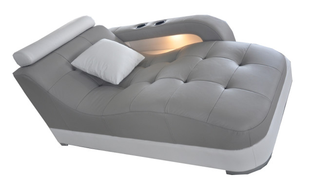 Diseñador Chaiselongues de cuero moderno gris Sofá de otomana cama de cuero genuino Relax