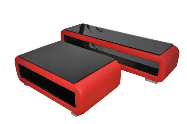 Mesa de centro de diseñador con tapizado de cuero y vidrio, mesa moderna CT9010 + RTV TS1010 + USB.