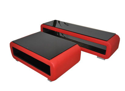 Mesa de centro de diseñador con tapizado de cuero y vidrio, mesa moderna CT9010 + RTV TS1010 + USB.