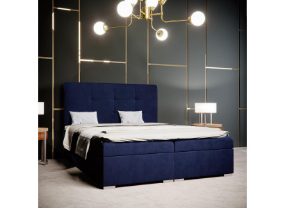 Cama Boxspring azul de hotel doble de lujo con función de caja de almacenamiento acolchada, nuevo.