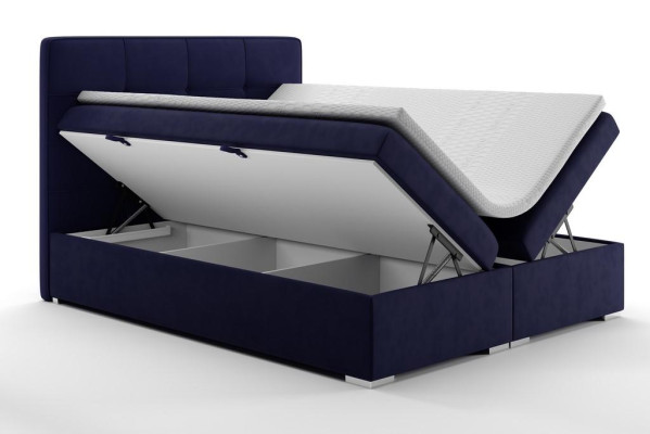 Cama Boxspring azul de hotel doble de lujo con función de caja de almacenamiento acolchada, nuevo.