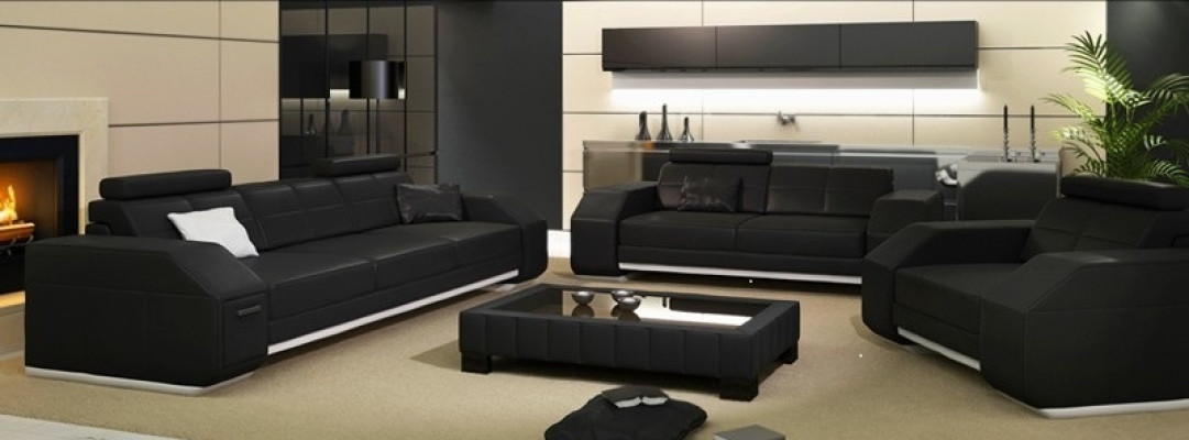 Sofá de cuero Conjunto de sofás 3+2+1 Sofá de cuero Asiento acolchado Diseño de conjunto JarksonS