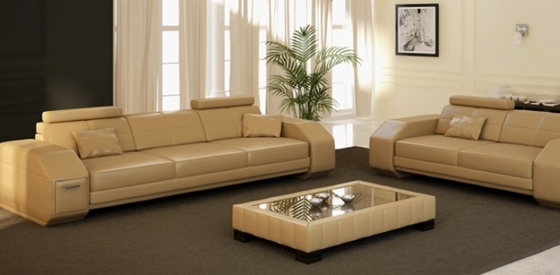 Sofá de cuero Conjunto de sofás 3+2+1 Sofá de cuero Asiento acolchado Diseño de conjunto JarksonS