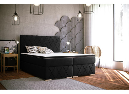Conjunto completo de colchón y topper cama boxspring negro tapizado 180x200cm camas