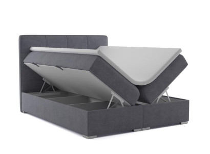 Cama boxspring doble de hotel con tela de terciopelo de lujo y función de caja de almacenamiento.