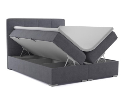 Cama boxspring doble de hotel con tela de terciopelo de lujo y función de caja de almacenamiento.