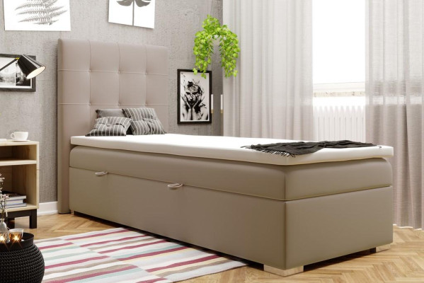 Cama box spring de lujo con función de almacenamiento de hotel tapizada, tamaño 90x200cm.