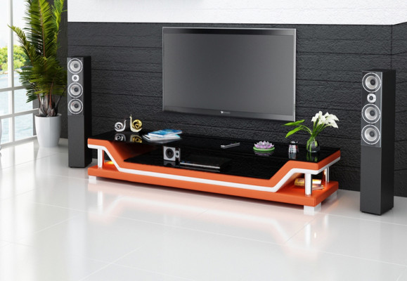 RTV Aparador de TV de cuero con mesa de vidrio Mesa de TV Gabinete Designer 3009