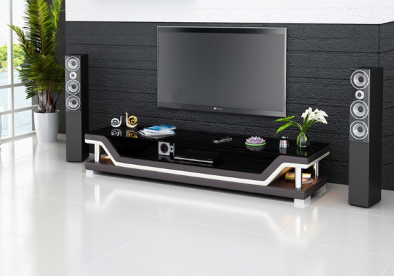 RTV Aparador de TV de cuero con mesa de vidrio Mesa de TV Gabinete Designer 3009