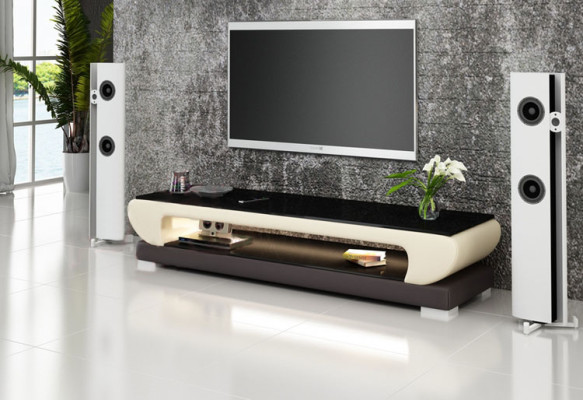 RTV Mueble de TV de cuero con compartimentos de vidrio Mesa Armario de televisión Mesa Diseñador 403