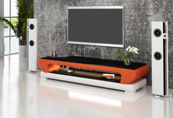 RTV Mueble de TV de cuero con compartimentos de vidrio Mesa Armario de televisión Mesa Diseñador 403