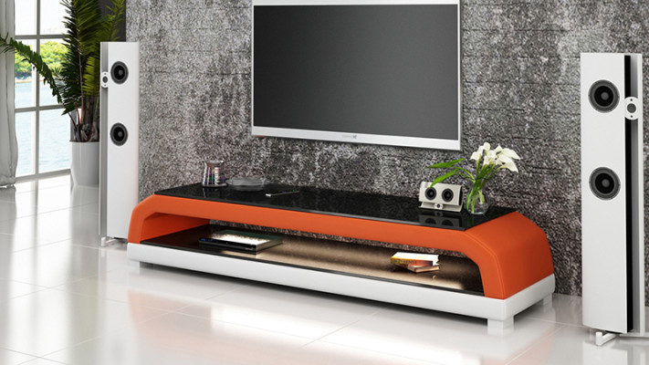 RTV Mueble de televisión de cuero y vidrio Mesa Armario de televisión Mesa Baja Mo.G