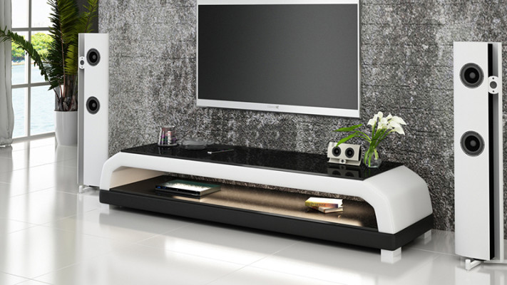 RTV Mueble de televisión de cuero y vidrio Mesa Armario de televisión Mesa Baja Mo.G