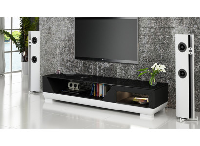 RTV Aparador de televisión de cuero y vidrio, mesa, armario de televisión, mesa baja Mo.I