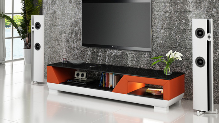 RTV Aparador de televisión de cuero y vidrio, mesa, armario de televisión, mesa baja Mo.I