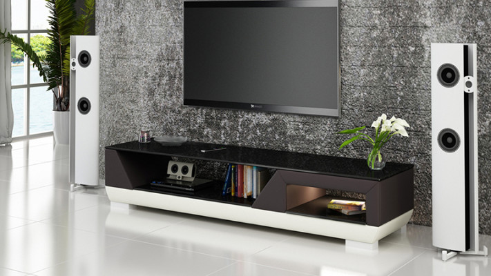 RTV Aparador de televisión de cuero y vidrio, mesa, armario de televisión, mesa baja Mo.I