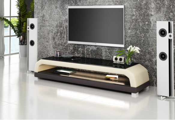 Mueble de TV RTV de cuero y vidrio, mesa de televisión, armario decorativo de mesa diseñador.