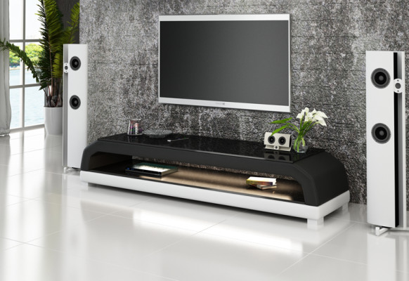 Mueble de TV RTV de cuero y vidrio, mesa de televisión, armario decorativo de mesa diseñador.
