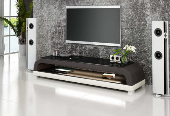 Mueble de TV RTV de cuero y vidrio, mesa de televisión, armario decorativo de mesa diseñador.