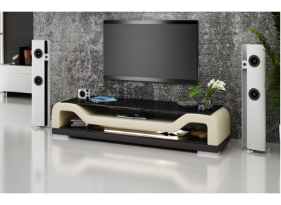 RTV Mueble de TV en cuero, mesa de vidrio, armario de decoración de televisión, mesa de diseño.