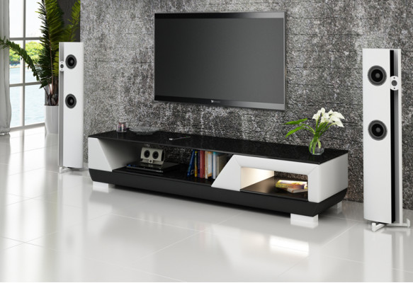 Mueble para televisión RTV de cuero con decoración de vidrio, mesa de diseñador para armario de televisión.