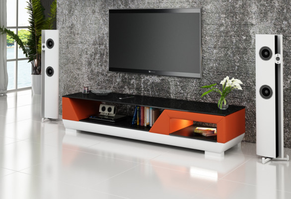Mueble para televisión RTV de cuero con decoración de vidrio, mesa de diseñador para armario de televisión.
