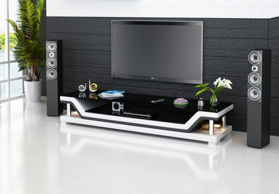 RTV Mueble de TV de cuero con mesa de vidrio gabinete de televisión Diseñador TS1003