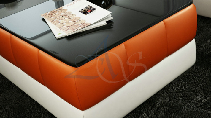 Mesa de centro de diseñador, mesa acolchada, mesa de cuero de vidrio, mesas de vidrio #SBA1A