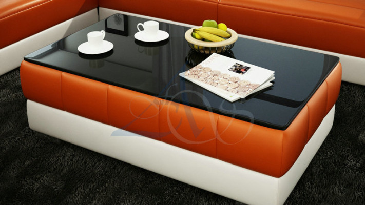 Mesa de centro de diseñador, mesa acolchada, mesa de cuero de vidrio, mesas de vidrio #SBA1A