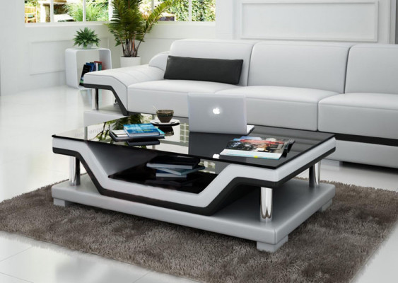 Mesa de centro de diseñador, mesa acolchada de cuero y vidrio, mesas modernas #SB3009