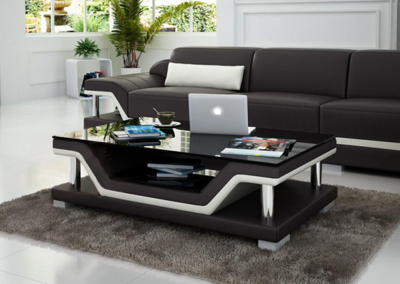 Mesa de centro de diseñador, mesa acolchada de cuero y vidrio, mesas modernas #SB3009