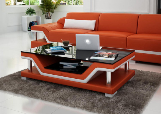 Mesa de centro de diseñador, mesa acolchada de cuero y vidrio, mesas modernas #SB3009