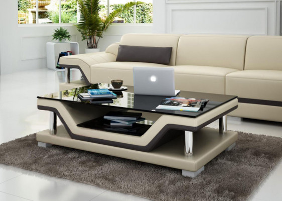 Mesa de centro de diseñador, mesa acolchada de cuero y vidrio, mesas modernas #SB3009
