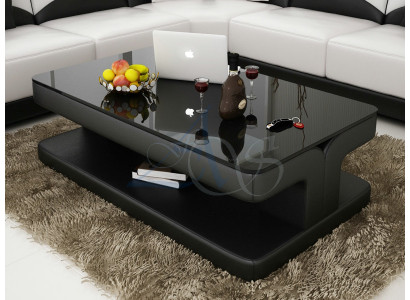 Mesa de centro de diseño, mesa acolchada de cuero y vidrio. Mesas de vidrio modernas.