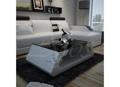 Mesa de centro de diseñador, mesa tapizada de cuero y vidrio, mesa moderna (Hamburgo)