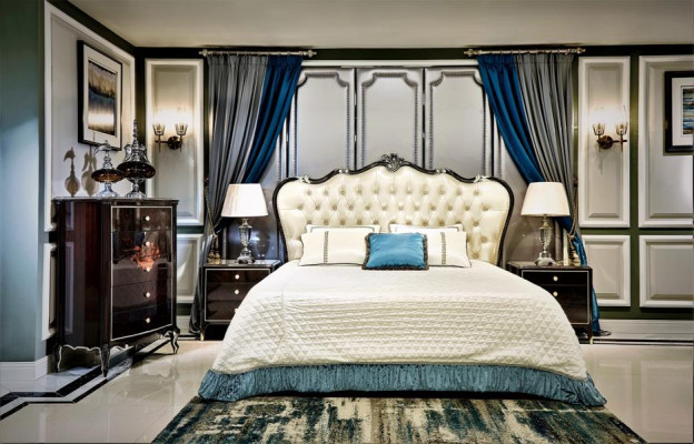 Diseño de mesita de noche Chesterfield 2x Set de muebles italianos para dormitorio de 4 piezas Nuevo.