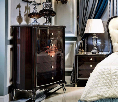 Diseño de mesita de noche Chesterfield 2x Set de muebles italianos para dormitorio de 4 piezas Nuevo.