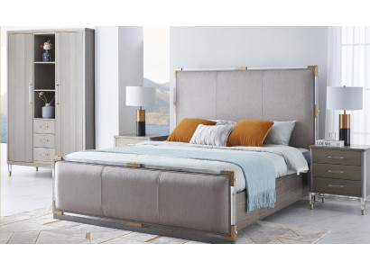 Cama Mesita de noche Cómoda Conjunto de decoración de dormitorio de 4 piezas Diseño Moderno de Lujo