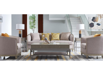 Sofá de diseñador con asientos acolchados 3+1+1 beige conjunto de tela de sofá de terciopelo nuevo.