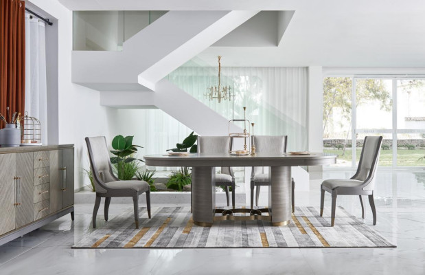 Mesa de comedor de lujo con 6 sillas con respaldo, grupo completo de estilo Dubai.