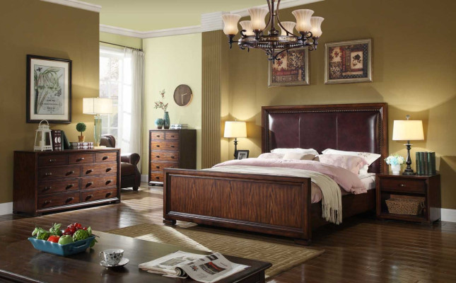 Conjunto de dormitorio completo de 4 piezas, diseño moderno de lujo, cama, 2 mesitas de noche.