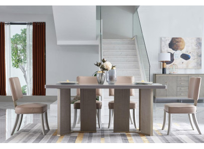 Silla 6x Sillas Grupo Set Sala de estar - Comedor Juego de muebles Madera Respaldo Cuero Textil Nuevo