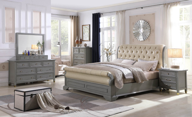 Conjunto de dormitorio de diseño de lujo de madera 180x200cm cama 2 mesitas de noche 3 piezas.