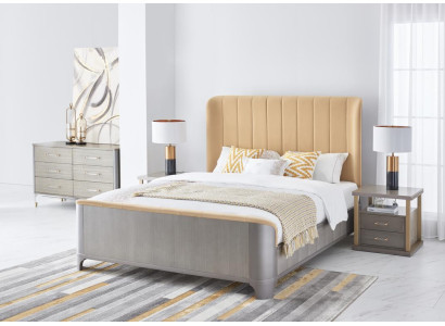 Juego de dormitorio Cama Mesita de noche Diseño Moderno Grupo de camas 3 piezas de cuero.