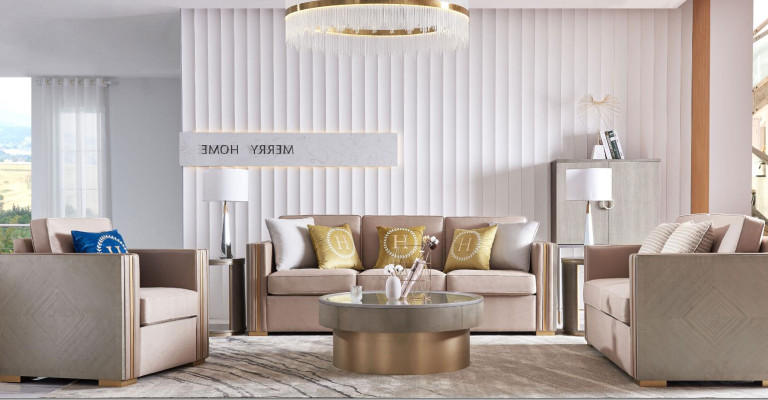 Tres plazas Diseño Acolchado Asiento Textil Sofá 3 plazas Mueble Beige Nuevo Muebles de lujo